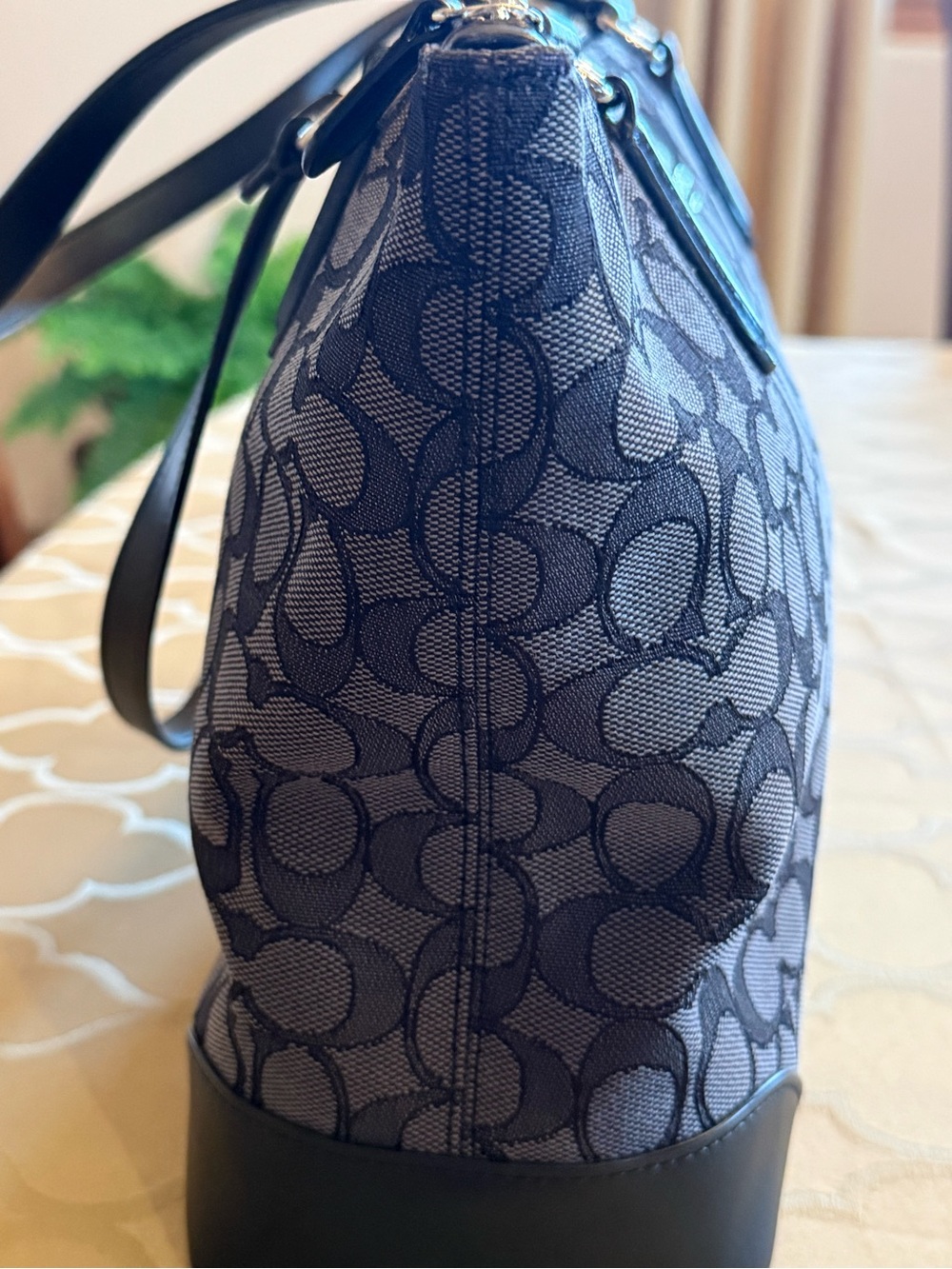 LIKE NEW COACH Monogram Canvas Tote in Gray and Black - Picture 3 of 7